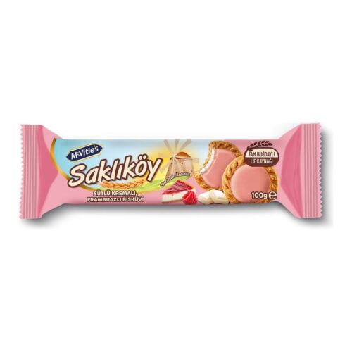 Ülker Saklıköy Frambuazlı Beyaz Çikolatalı Bisküvi 100 g